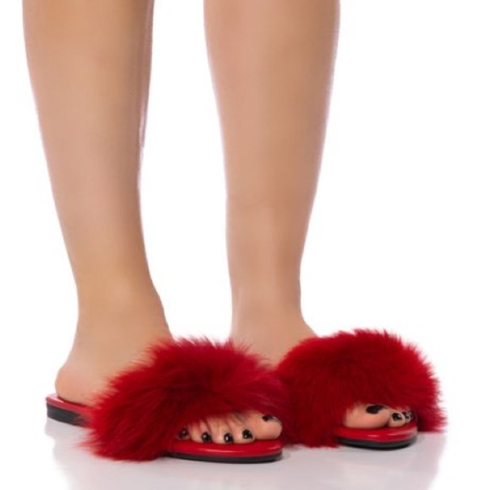Azalea Wang Genuine Foxy Fur Slipper Sandals